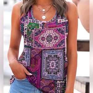 New UDEAR Women’s Stretch Tank Purple and Green Paisley Racerback Medium